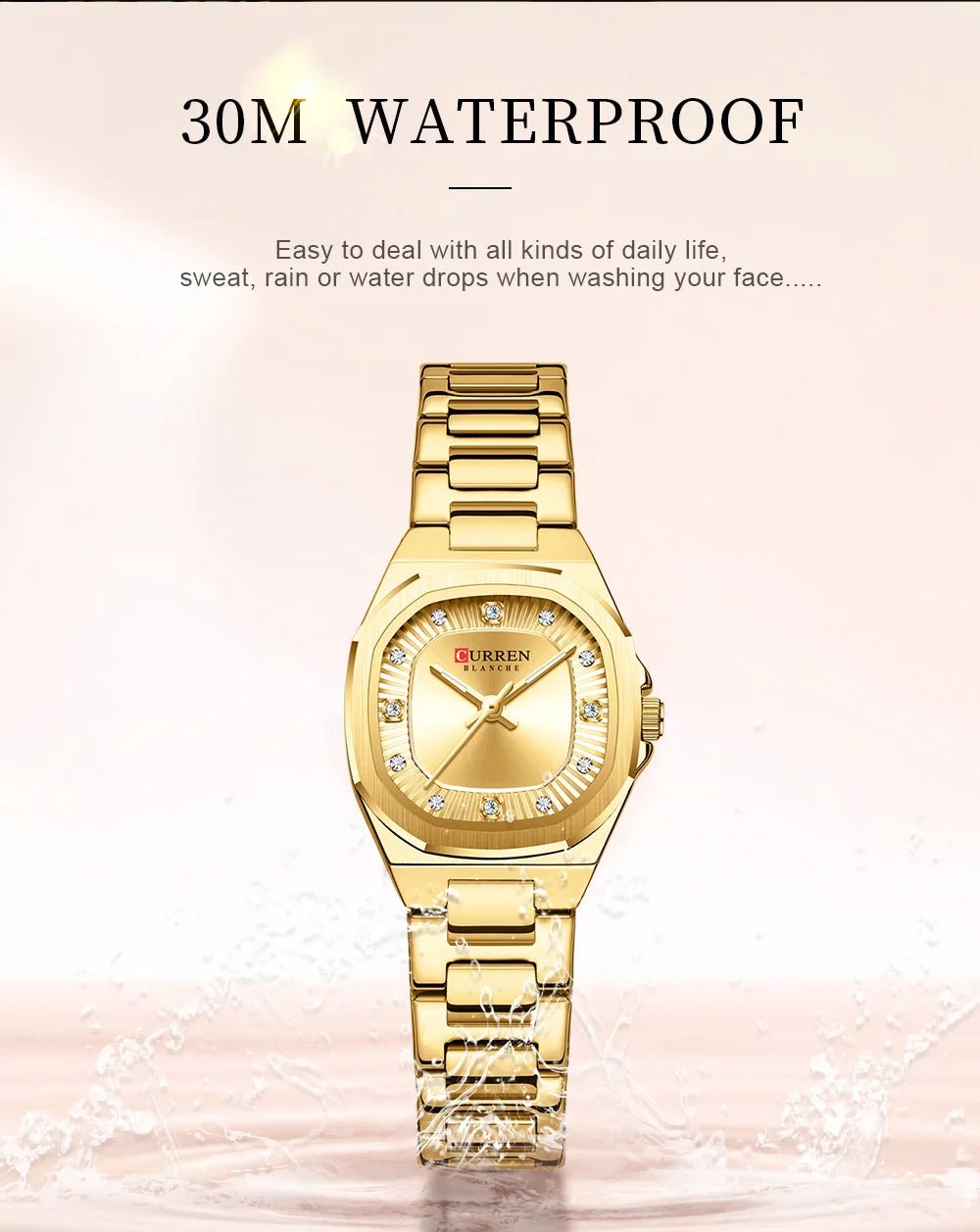 C-9104LCurren Golden Dial Golden Stainless Chain Steel Analog Quartz Women's Watch - Timecheck
