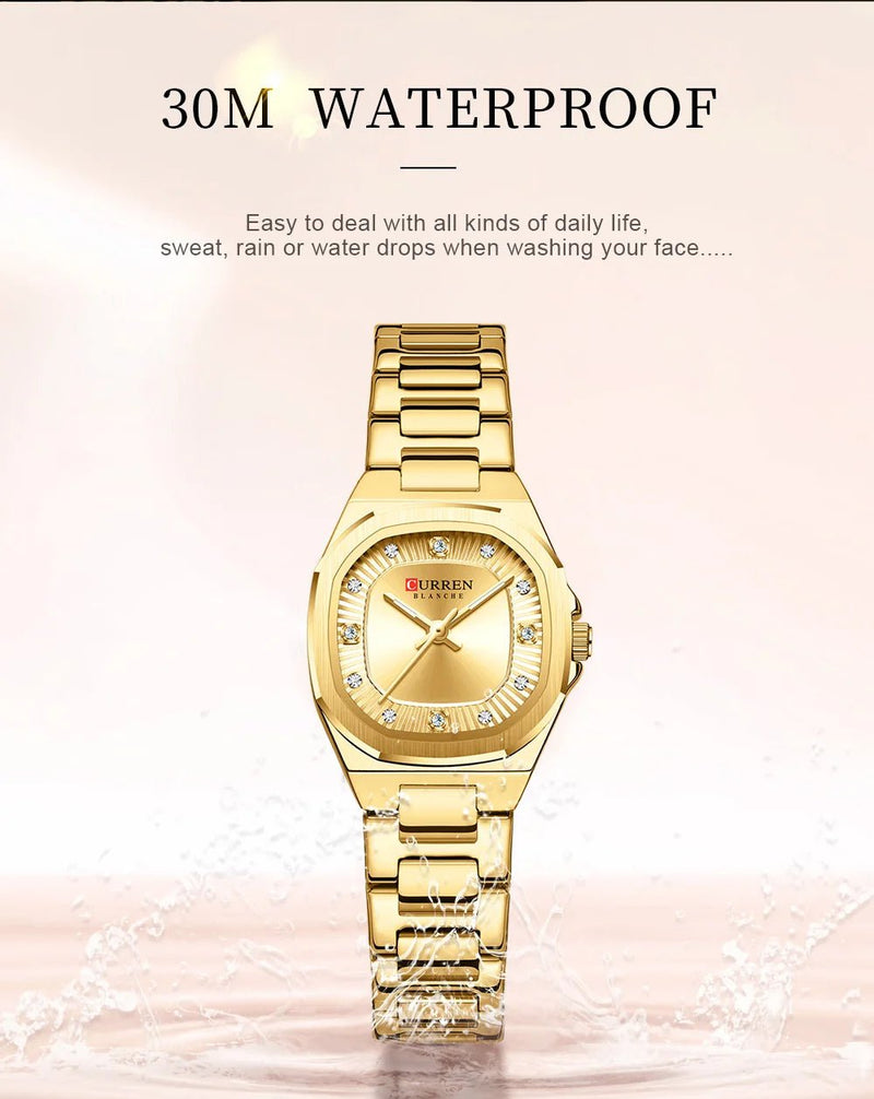 C-9104LCurren Golden Dial Golden Stainless Chain Steel Analog Quartz Women's Watch - Timecheck