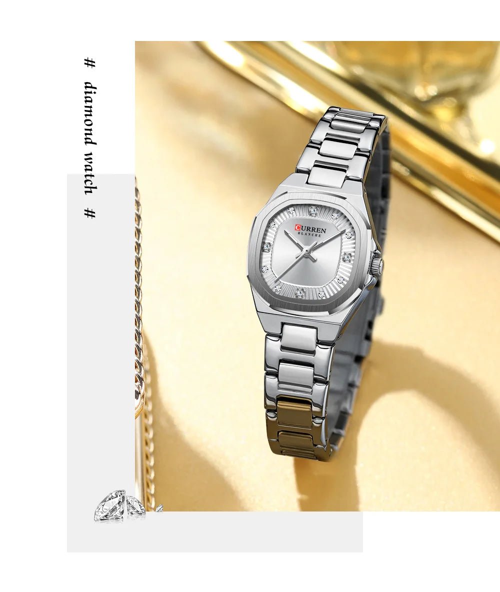 C-9104LCurren White Dial SILVER Stainless Chain Steel Analog Quartz Women's Watch - Timecheck