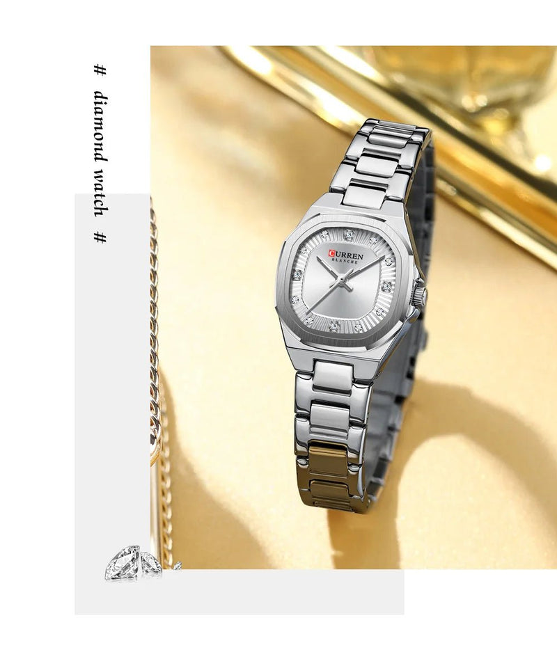 C-9104LCurren White Dial SILVER Stainless Chain Steel Analog Quartz Women's Watch - Timecheck