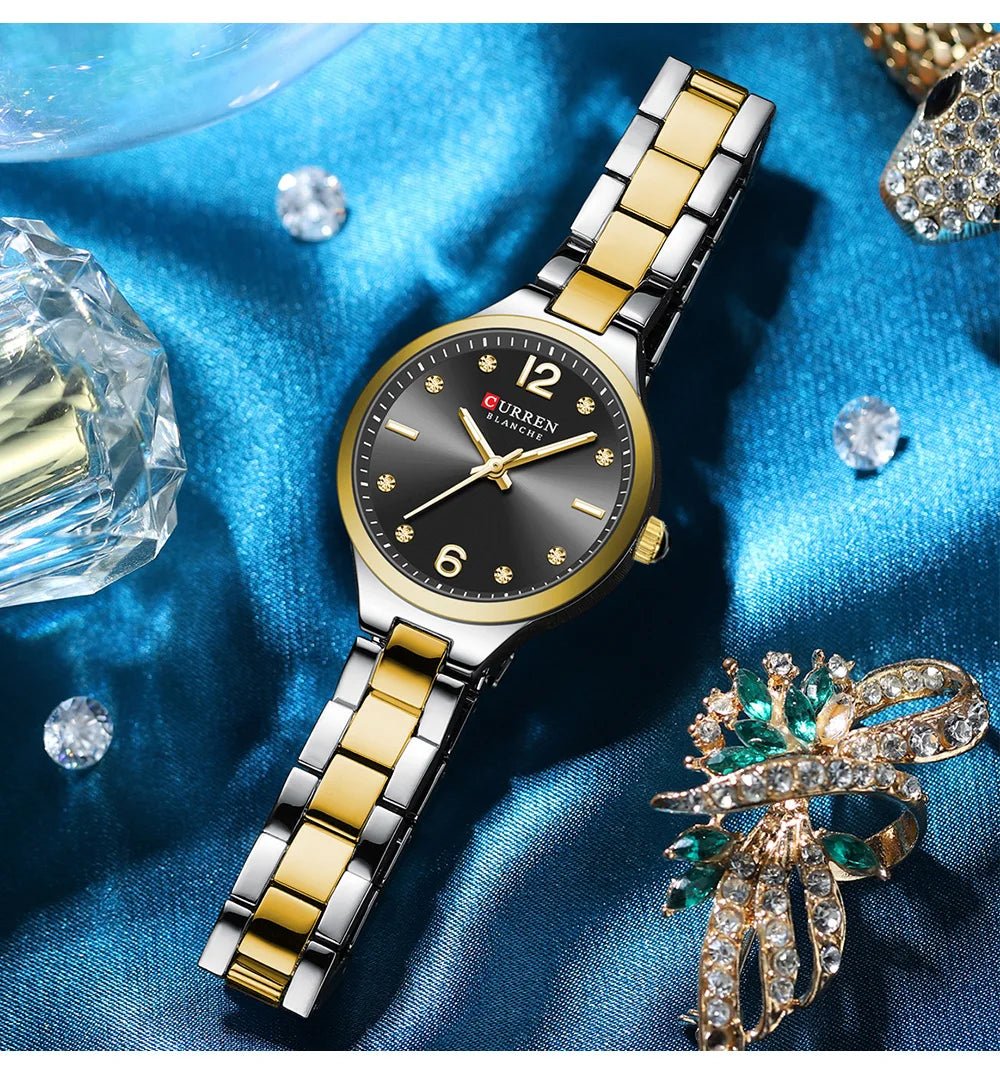C-9105L Curren Black Dial silver/golden Stainless Steel Analog Quartz Women's Watch. - Timecheck