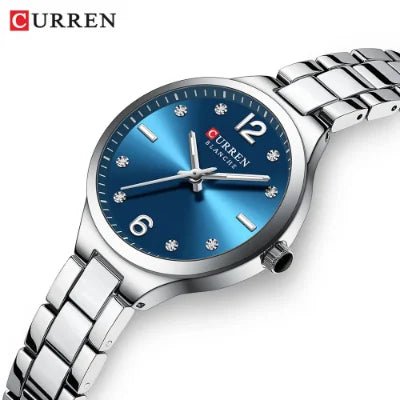 C-9105L Curren Royal Blue Dial silver Stainless Steel Analog Quartz Women's Watch. - Timecheck
