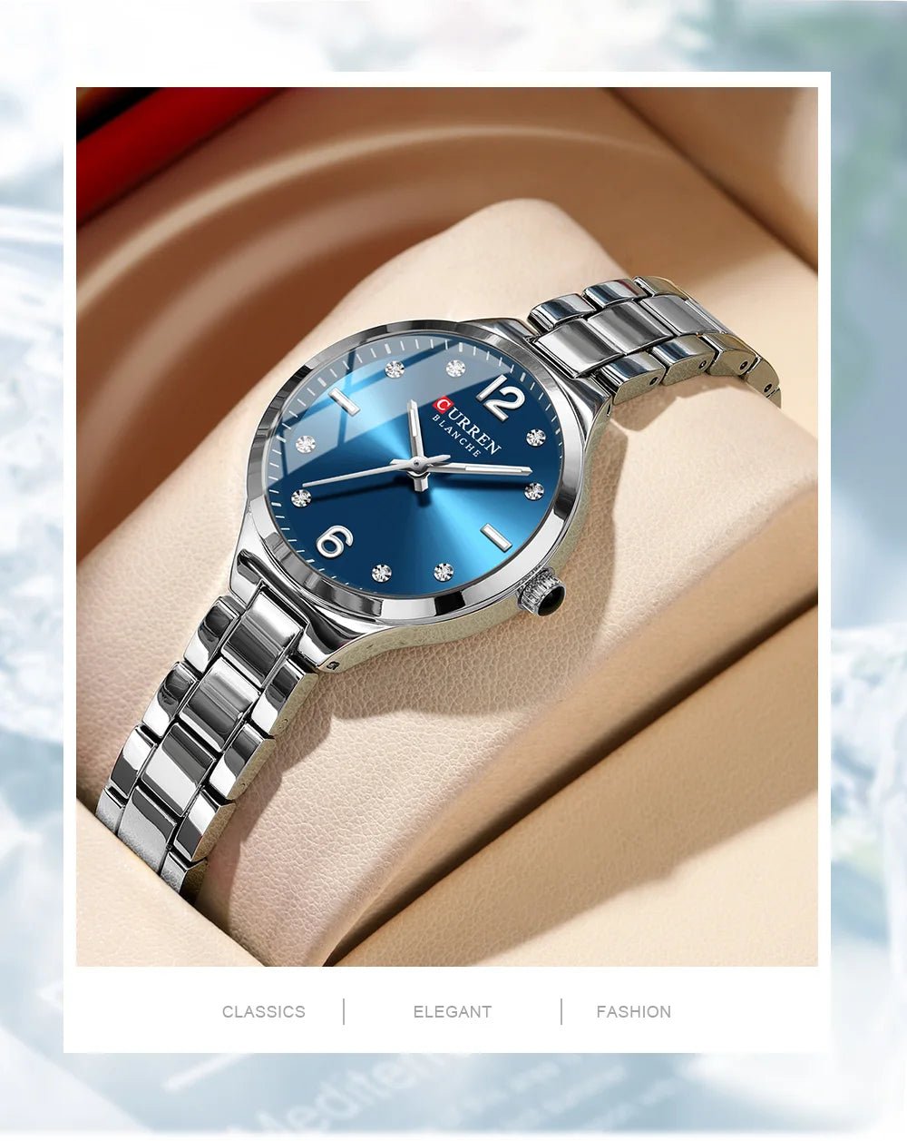C-9105L Curren Royal Blue Dial silver Stainless Steel Analog Quartz Women's Watch. - Timecheck