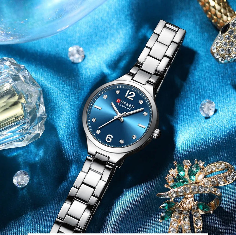 C-9105L Curren Royal Blue Dial silver Stainless Steel Analog Quartz Women's Watch. - Timecheck