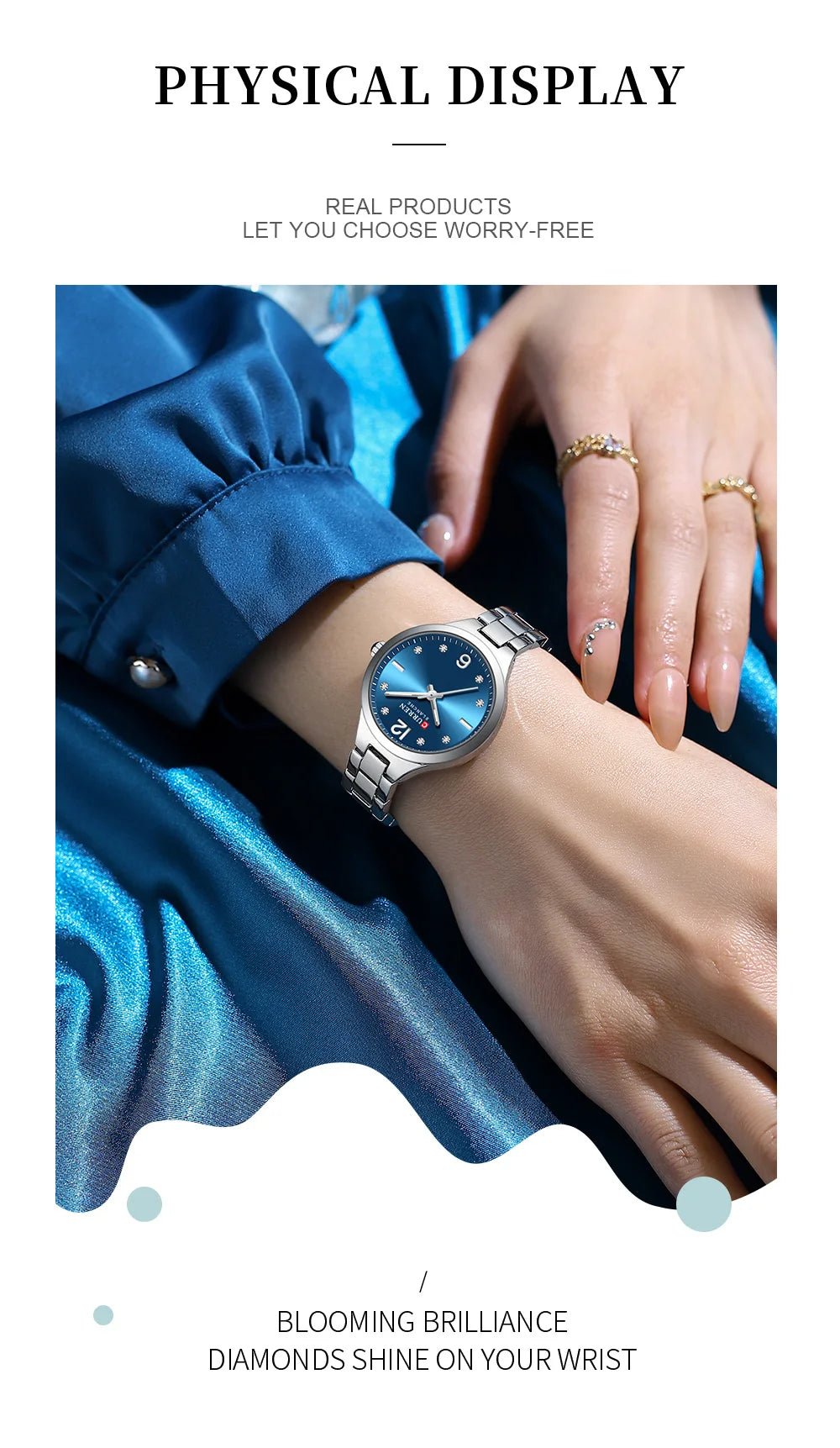 C-9105L Curren Royal Blue Dial silver Stainless Steel Analog Quartz Women's Watch. - Timecheck