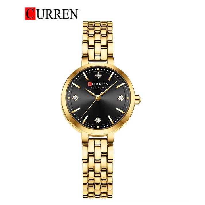 C-9106L Curren Black Dial & Golden Stainless Steel Chain Analog Quartz Women's Watch. - Timecheck
