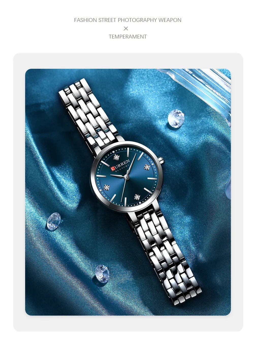 C-9106L Curren Blue Dial & Silver Stainless Steel Chain Analog Quartz Women's Watch. - Timecheck