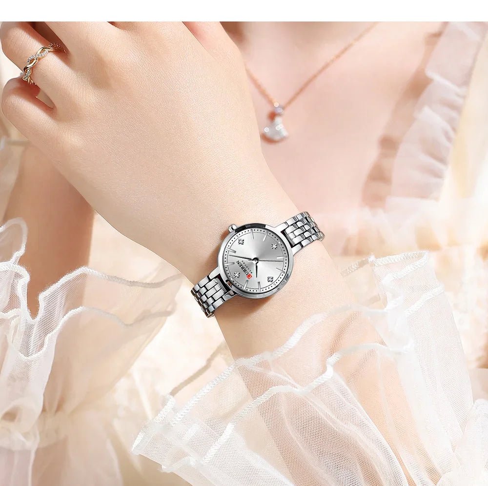 C-9106L Curren Silver Dial & Silver Stainless Steel Chain Analog Quartz Women's Watch. - Timecheck