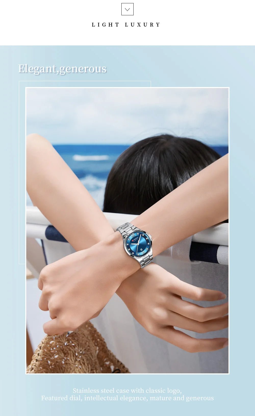 C-9107L Curren Blue Dial & Silver Stainless Steel Chain Analog Quartz Women's Watch. - Timecheck