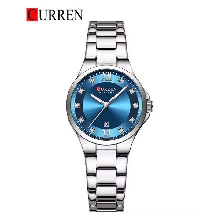 C-9107L Curren Blue Dial & Silver Stainless Steel Chain Analog Quartz Women's Watch. - Timecheck