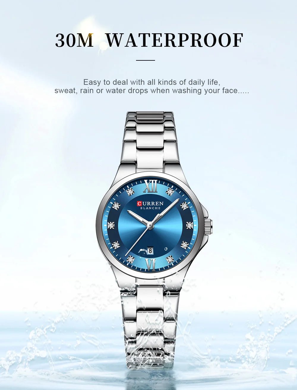 C-9107L Curren Blue Dial & Silver Stainless Steel Chain Analog Quartz Women's Watch. - Timecheck