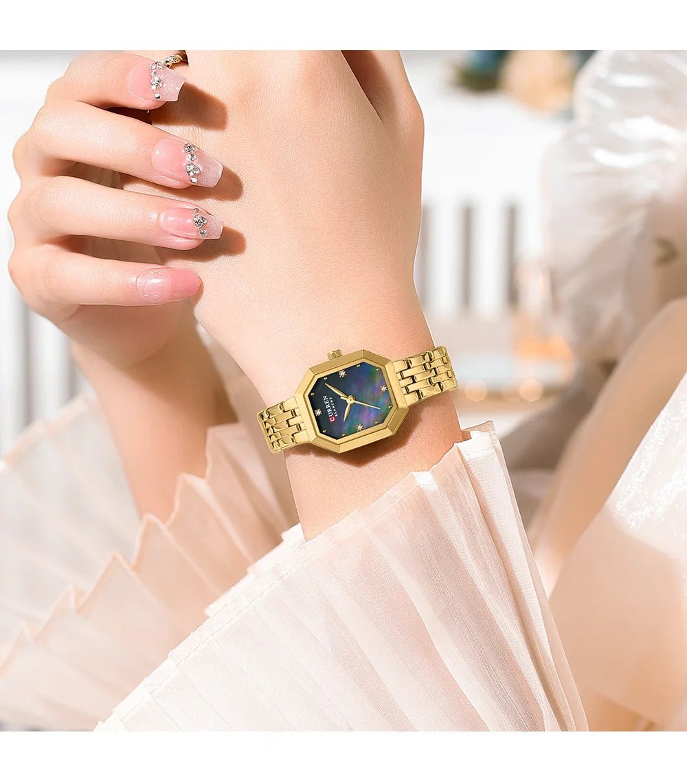 C-9108L Curren Blue Dial Golden Stainless Chain Steel Analog Quartz Women's Watch - Timecheck