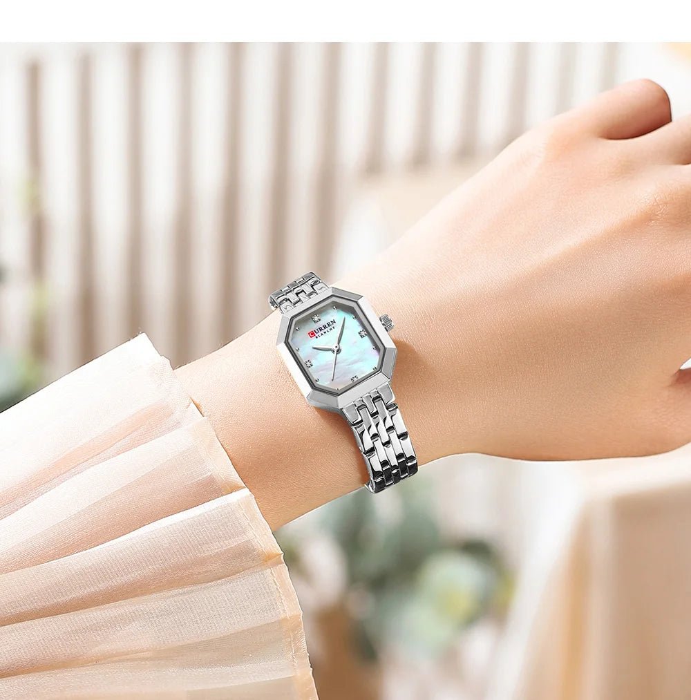 C-9108L Curren Silver Dial & Silver Stainless Steel Chain Analog Quartz Women's Watch. - Timecheck