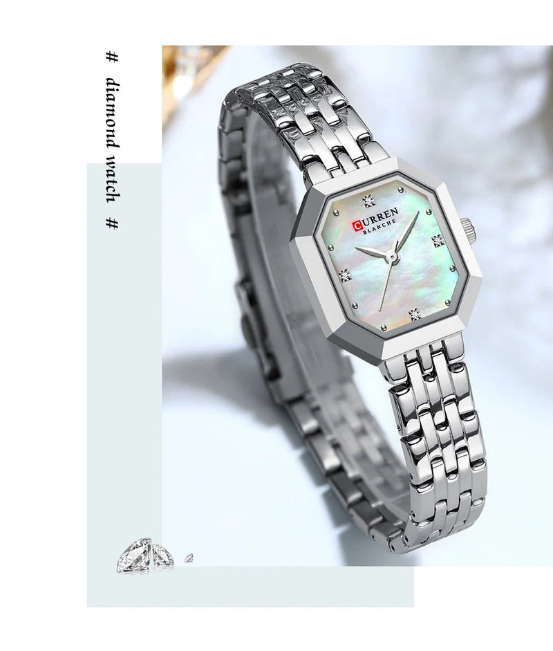 C-9108L Curren Silver Dial & Silver Stainless Steel Chain Analog Quartz Women's Watch. - Timecheck