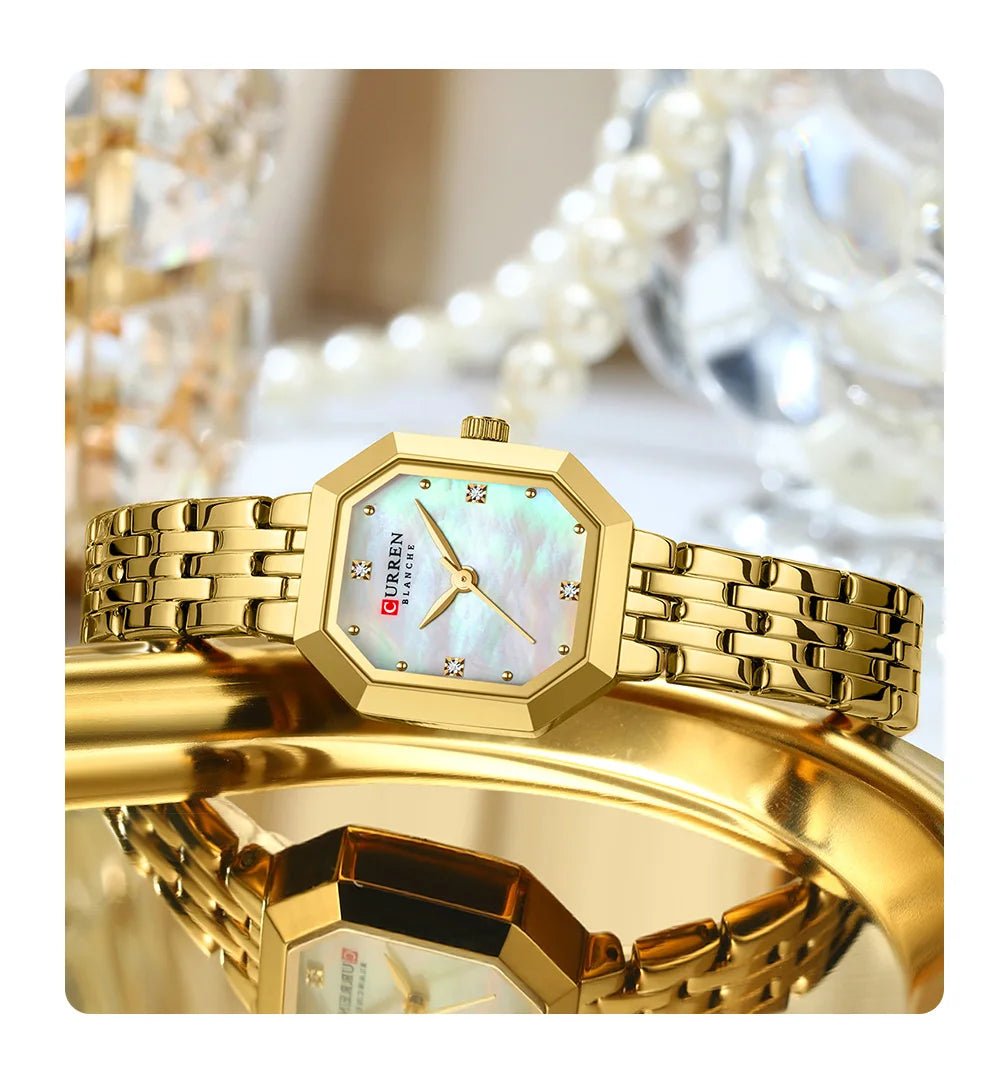 C-9108L Curren White Dial Golden Stainless Chain Steel Analog Quartz Women's Watch - Timecheck
