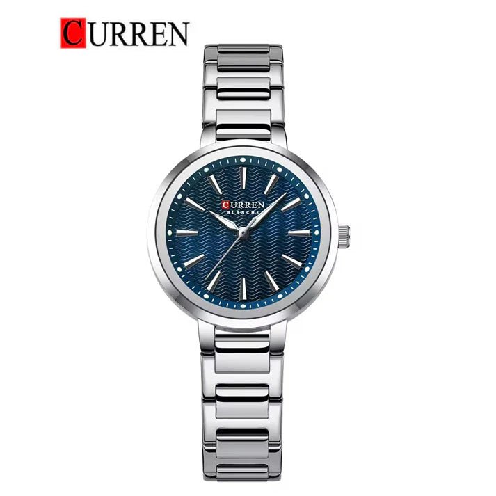 C-9109L Curren Blue Dial & Silver Stainless Steel Chain Analog Quartz Women's Watch. - Timecheck