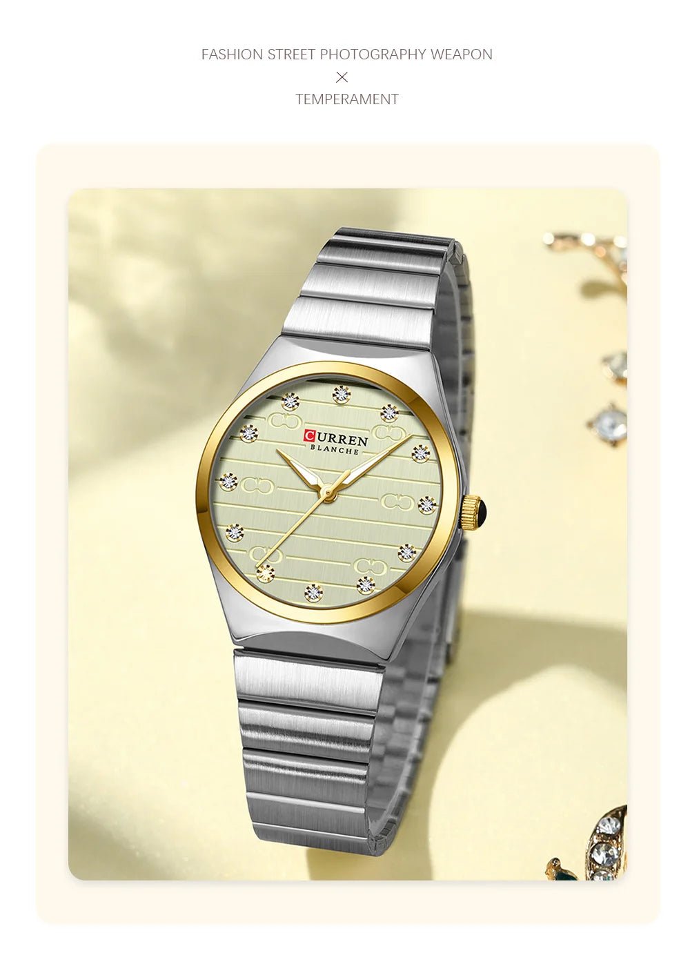 C-9110L Curren Golden Dial silver Stainless Steel Analog Quartz Women's Watch. - Timecheck