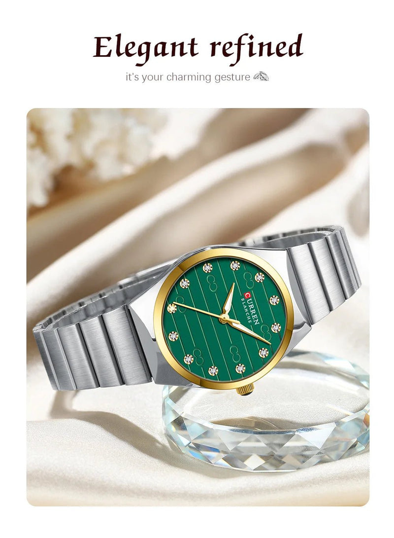 C-9110L Curren green Dial silver Stainless Steel Analog Quartz Women's Watch. - Timecheck