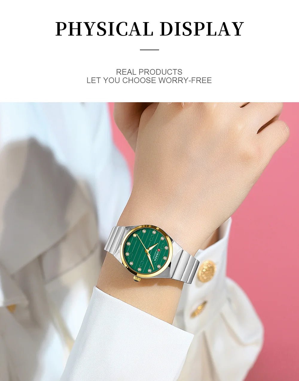 C-9110L Curren green Dial silver Stainless Steel Analog Quartz Women's Watch. - Timecheck