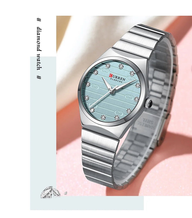 C-9110L Curren sky blue Dial silver Stainless Steel Analog Quartz Women's Watch. - Timecheck