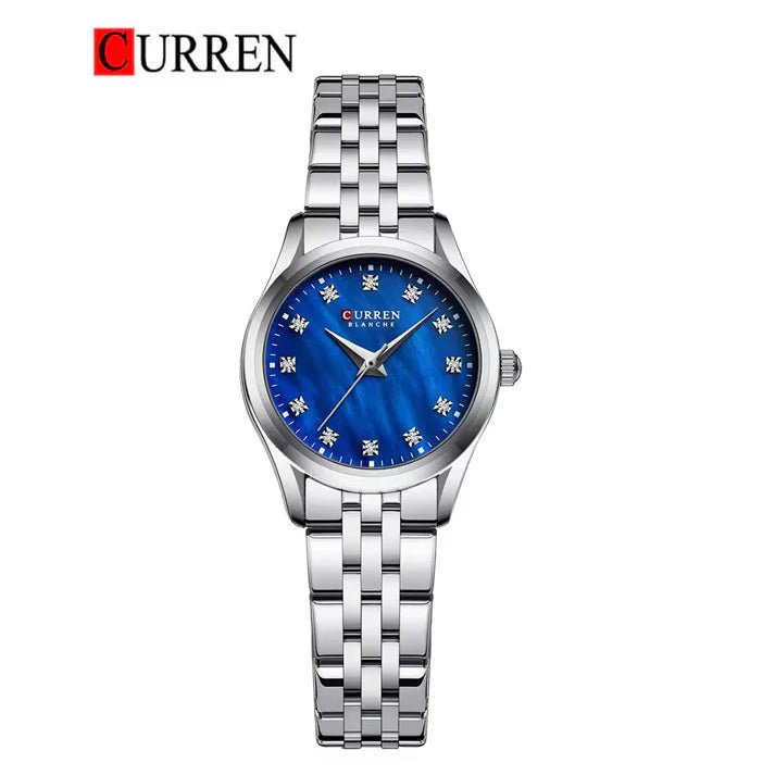 C-9111L Curren Blue Dial & Silver Stainless Steel Chain Analog Quartz Women's Watch. - Timecheck