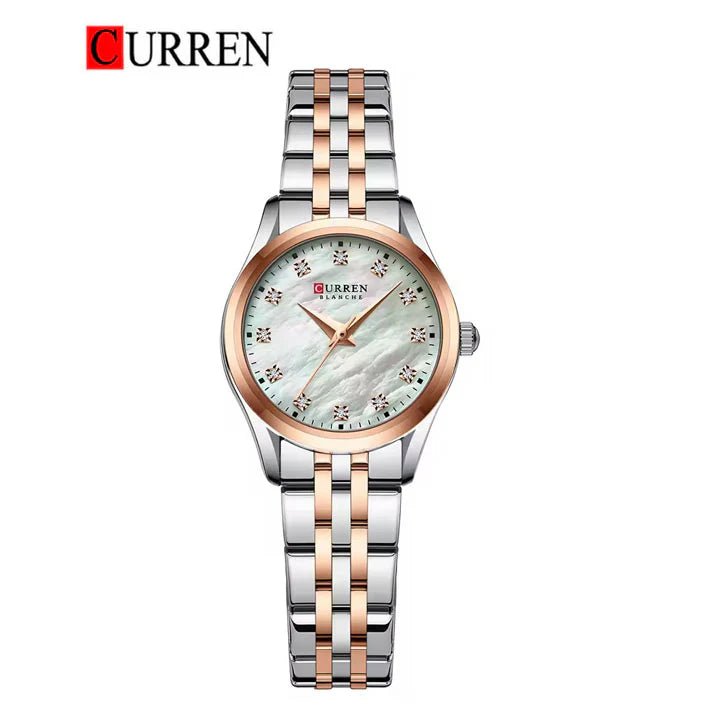 C-9111L Curren White Dial & Rose Gold Silver Stainless Steel Chain Analog Quartz Women's Watch. - Timecheck