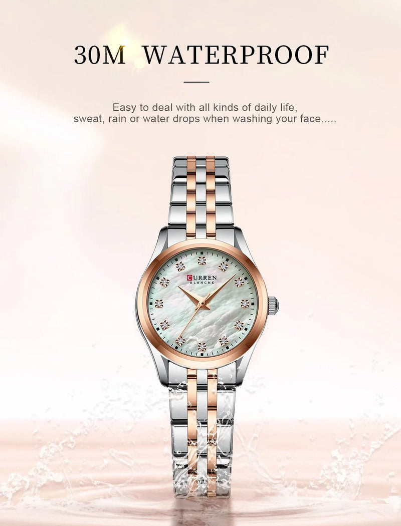 C-9111L Curren White Dial & Rose Gold Silver Stainless Steel Chain Analog Quartz Women's Watch. - Timecheck
