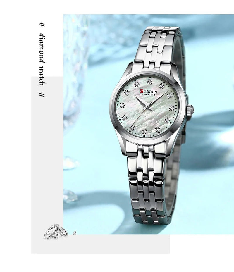 C-9111L Curren White Dial & Silver Stainless Steel Chain Analog Quartz Women's Watch. - Timecheck