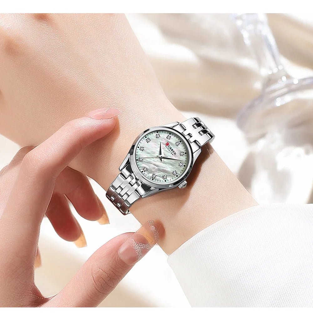 C-9111L Curren White Dial & Silver Stainless Steel Chain Analog Quartz Women's Watch. - Timecheck