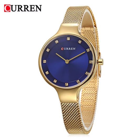 C9008L Curren Blue Dial golden Stainless Chain Steel Analog Quartz Women's Watch with brand {box&bag} - Timecheck