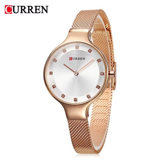 C9008L Curren white Dial rosegold Stainless Chain Steel Analog Quartz Women's Watch with brand {box&bag} - Timecheck