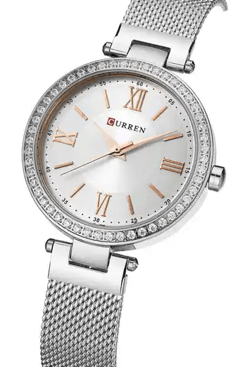 C9011L Curren Silver Dial Silver Stainless Steel Chain Analog Quartz Women's Watch. - Timecheck