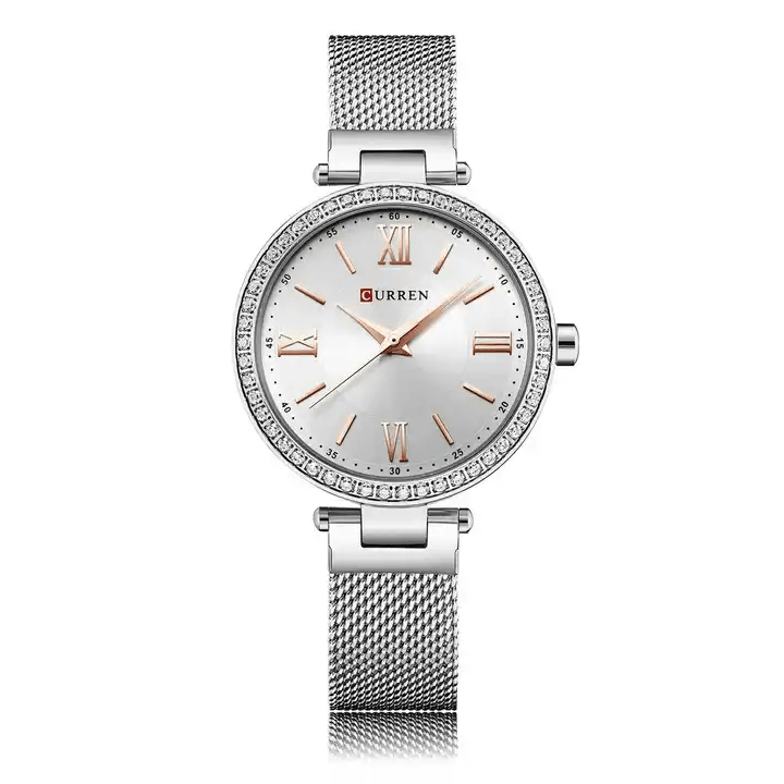 C9011L Curren Silver Dial Silver Stainless Steel Chain Analog Quartz Women's Watch. - Timecheck