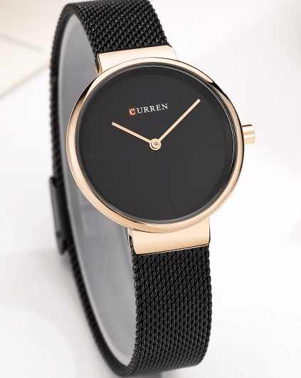 C9016L Curren Black Dial Black Stainless Steel Band Analog Quartz Women's Watch. - Timecheck