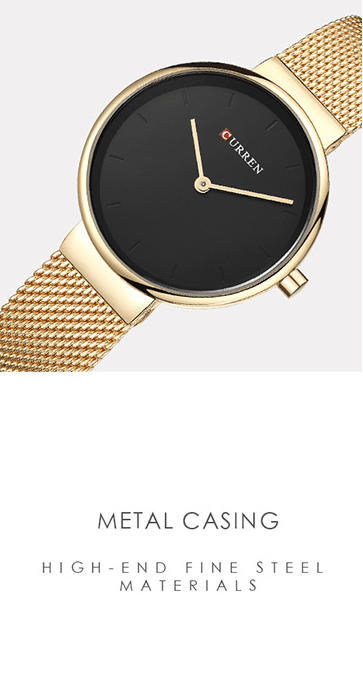 C9016L Curren Black Dial Golden Stainless Steel Band Analog Quartz Women's Watch. - Timecheck