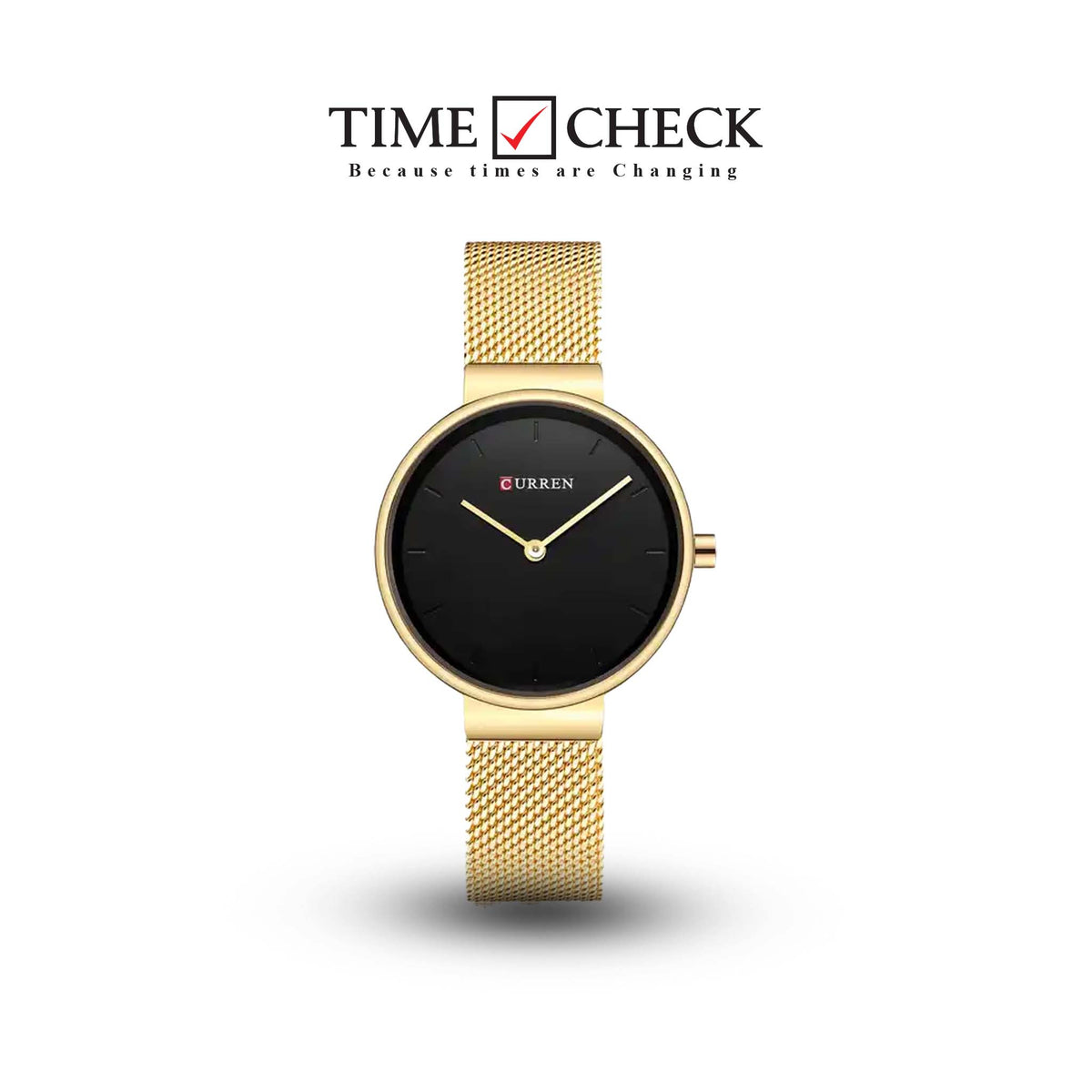 C9016L Curren Black Dial Golden Stainless Steel Band Analog Quartz Women's Watch. - Timecheck