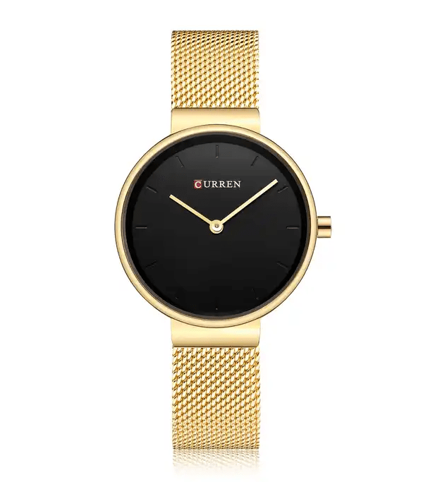C9016L Curren Black Dial Golden Stainless Steel Band Analog Quartz Women's Watch. - Timecheck