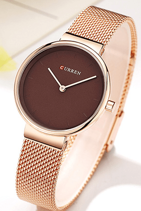 C9016L Curren Brown Dial Rose-gold Stainless Steel Band Analog Quartz Women's Watch. - Timecheck