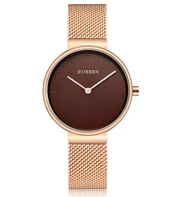 C9016L Curren Brown Dial Rose-gold Stainless Steel Band Analog Quartz Women's Watch. - Timecheck