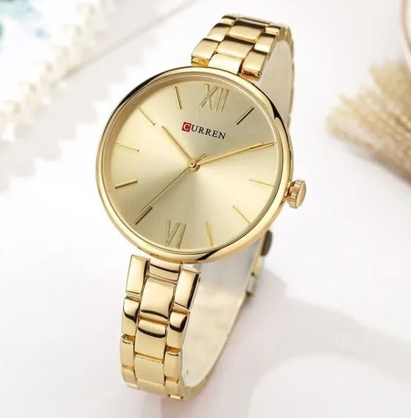 C9017L Curren golden Dial & golden Stainless Steel Chain Analog Quartz Women's Watch. - Timecheck
