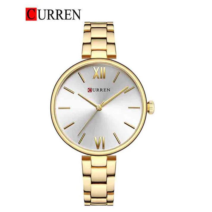 C9017L Curren White Dial & Gold Stainless Steel Chain Analog Quartz Women's Watch. - Timecheck