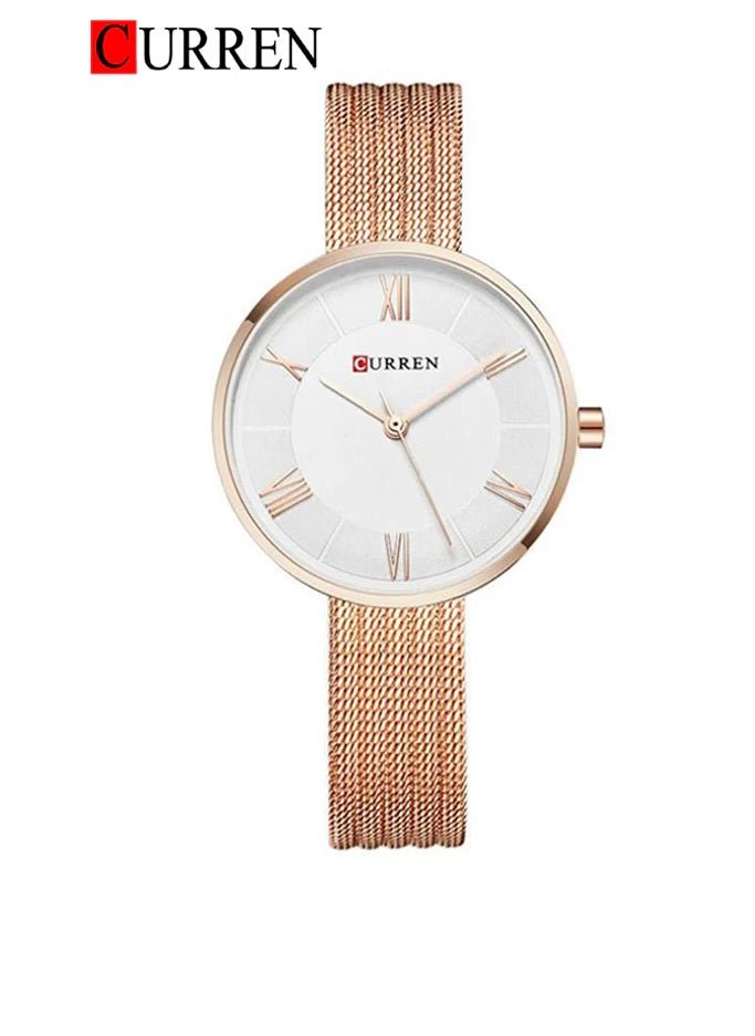 C9020L Curren White Dial rose gold Stainless Steel Band Analog Quartz Women's Watch. - Timecheck