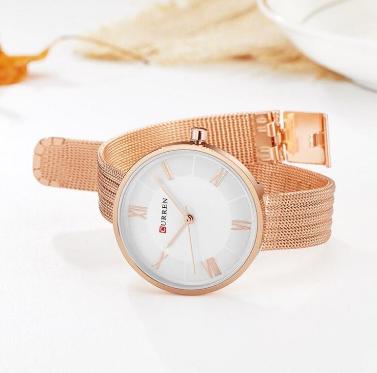 C9020L Curren White Dial rose gold Stainless Steel Band Analog Quartz Women's Watch. - Timecheck
