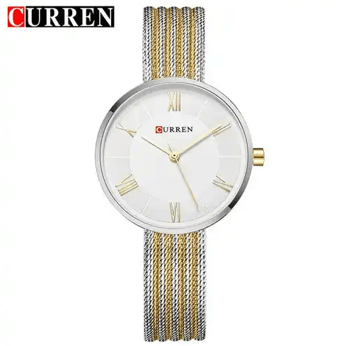 C9020L Curren White Dial Silver-Gold Stainless Steel Band Analog Quartz Women's Watch. - Timecheck