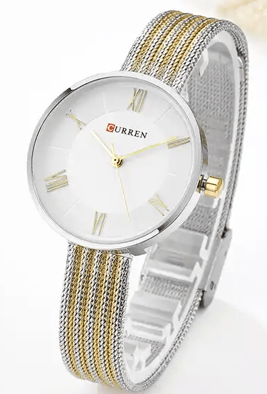 C9020L Curren White Dial Silver-Gold Stainless Steel Band Analog Quartz Women's Watch. - Timecheck