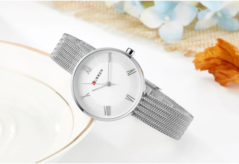 C9020L Curren White Dial Silver Stainless Steel Band Analog Quartz Women's Watch. - Timecheck
