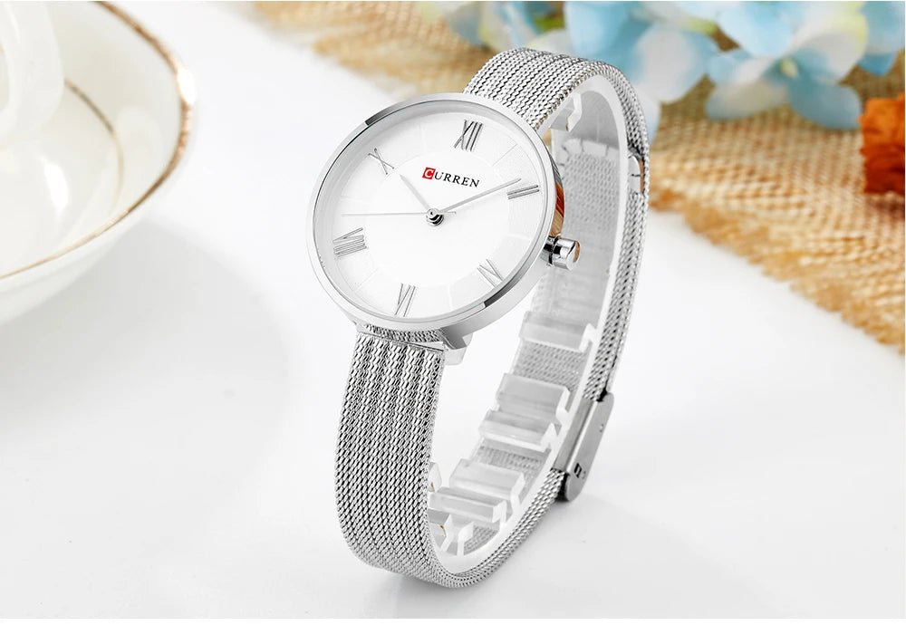 C9020L Curren White Dial Silver Stainless Steel Band Analog Quartz Women's Watch. - Timecheck