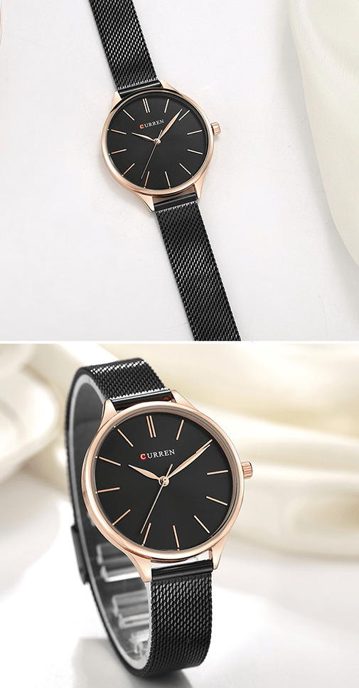 C9024L Curren Black Dial Black Stainless Steel Chain Analog Quartz Women's Watch. - Timecheck