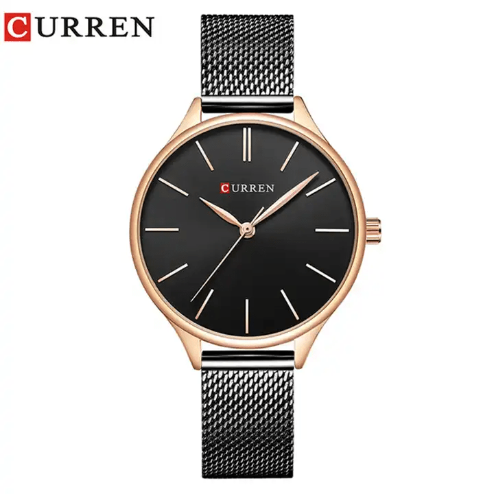 C9024L Curren Black Dial Black Stainless Steel Chain Analog Quartz Women's Watch. - Timecheck