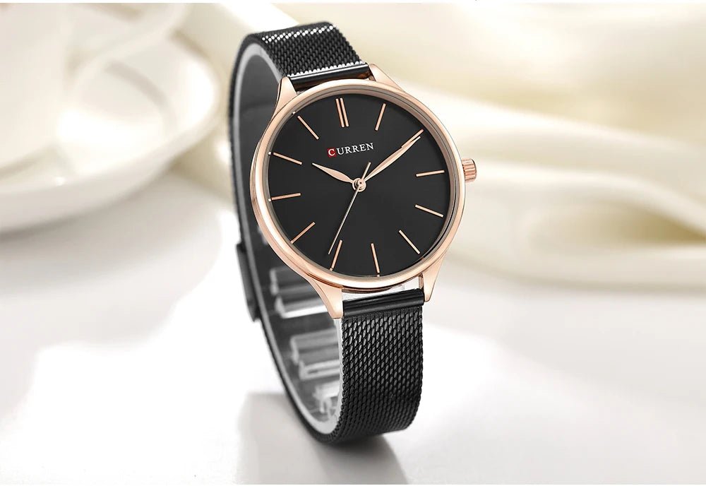 C9024L Curren Black Dial Black Stainless Steel Chain Analog Quartz Women's Watch. - Timecheck